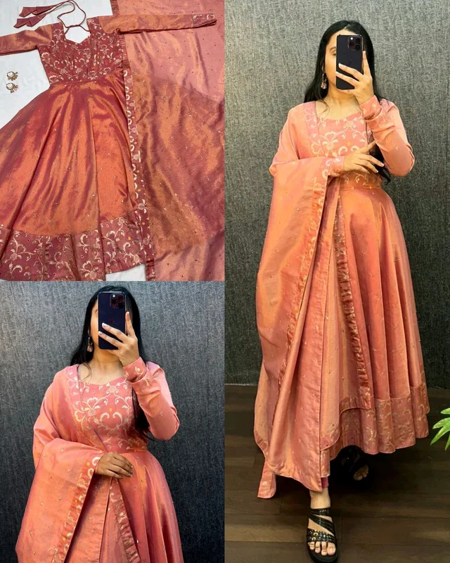 Launching beautiful full sleeve premium ORIGINAL BANARASI TISSU TWO TONE WITH EMBROIDERY WITH 3mm SEQUENCE THREAD WORK and beautyfull Banarasi bordor ๐ - Grenadier, S