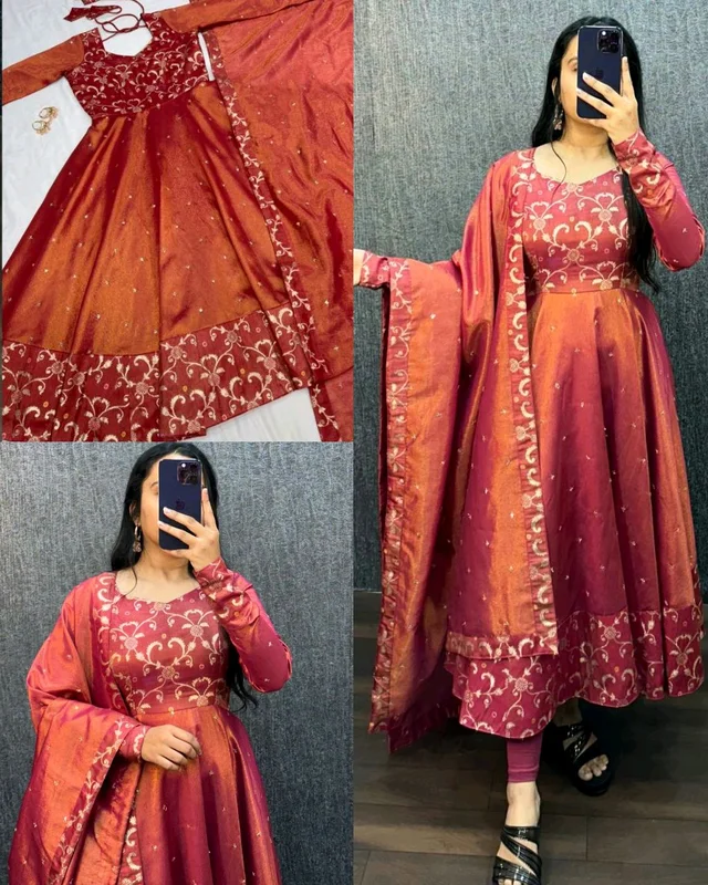 Launching beautiful full sleeve premium ORIGINAL BANARASI TISSU TWO TONE WITH EMBROIDERY WITH 3mm SEQUENCE THREAD WORK and beautyfull Banarasi bordor ๐ - Grenadier, M