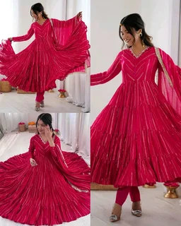 Trendy Women’s Ethnic Wear Ruffle Gown With pant & Dupatta - Oregon, M