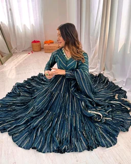 Trendy Women’s Ethnic Wear Ruffle Gown With pant & Dupatta - Oregon, M