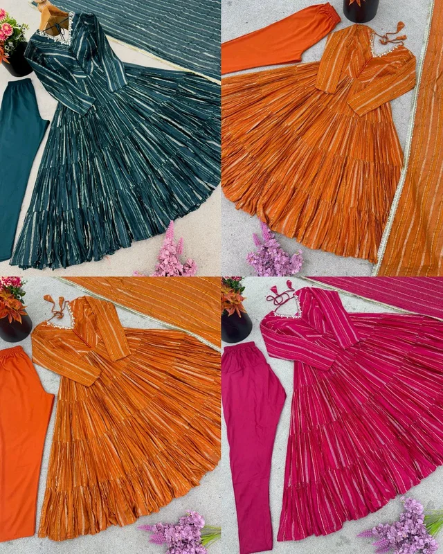 Trendy Women’s Ethnic Wear Ruffle Gown With pant & Dupatta - Oregon, M