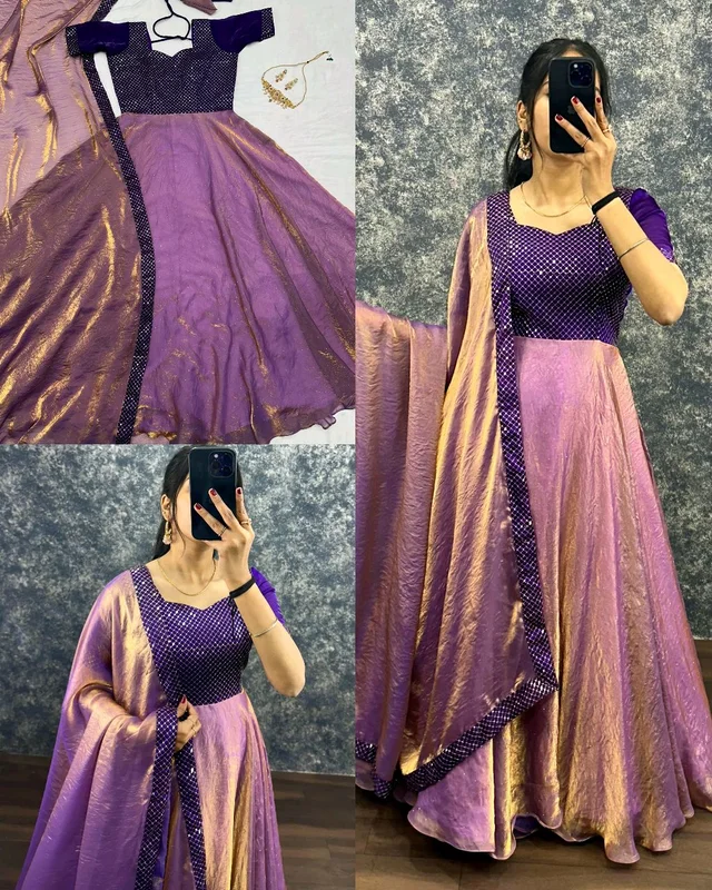 New Festivel Launch Gown with Dupatta - M, Fuchsia Pink