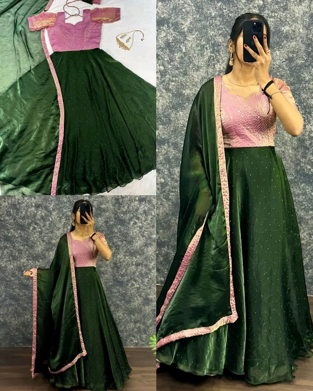 New Festivel Launch Gown with Dupatta - L, Green