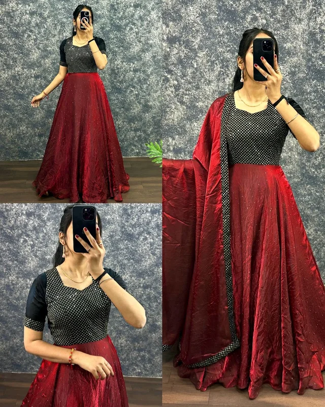 New Festivel Launch Gown with Dupatta - 3XL, Bright Red