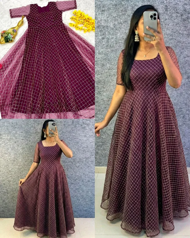 New Launching silver embroidered coding work frock’s to make you priencess look even more cute and pretty
- M, Wine