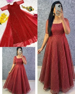 New Launching silver embroidered coding work frock’s to make you priencess look even more cute and pretty
- XL, Wine