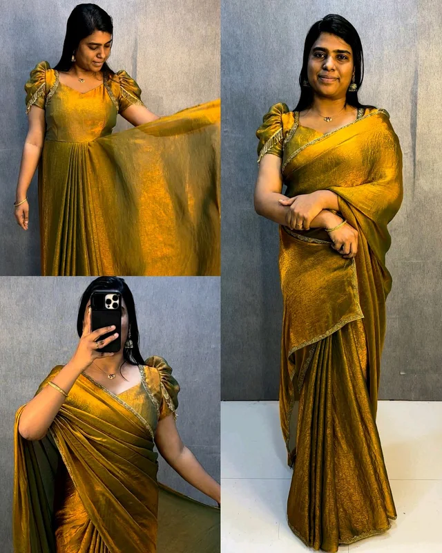 30 Secounds Ready made Gown Saree
- XL, Yukon Gold