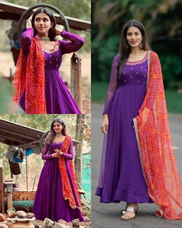 Uniquely Embriodry designed with full sleeves And Full Cut Dupatta . It is giving perfect stylish look for this season - Purple, S