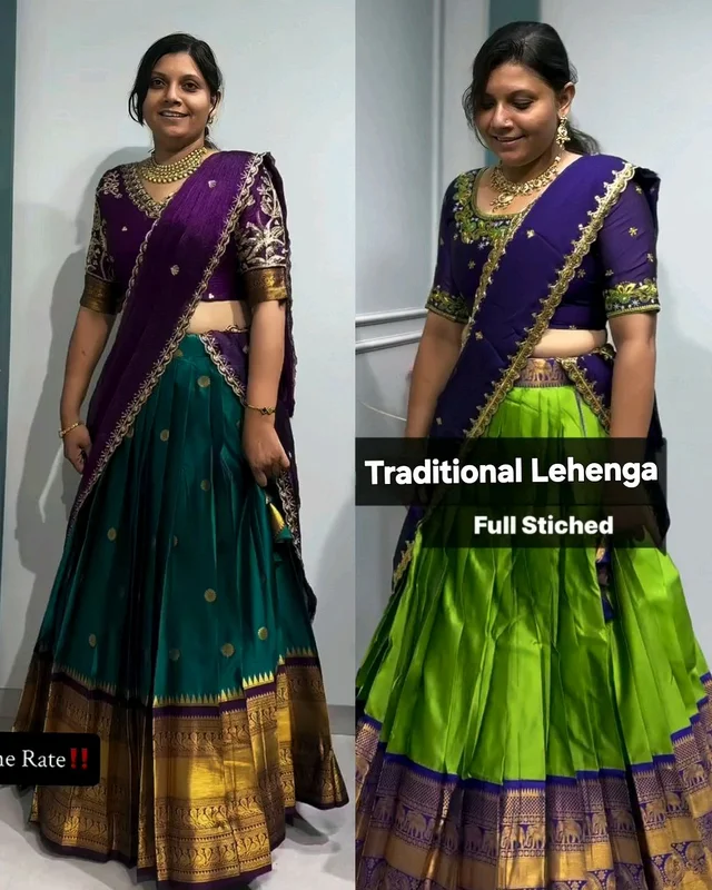Ready to Wear Premium Quality Pure Kanjivaram silk full stiched Lehenga
- L, Green
