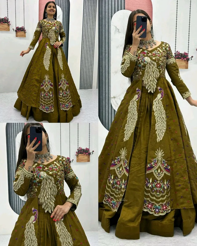 Launching Trendy Peacock Design Festival Special Crop Top with Shrug - M, Cherry Pie
