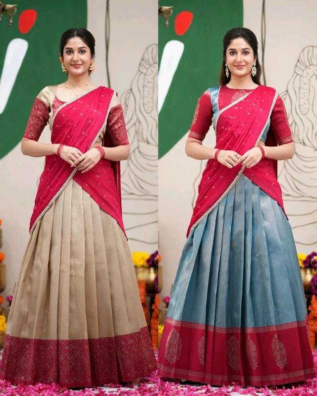 Ready To Wear South Indian Traditional Half Saree - Purple