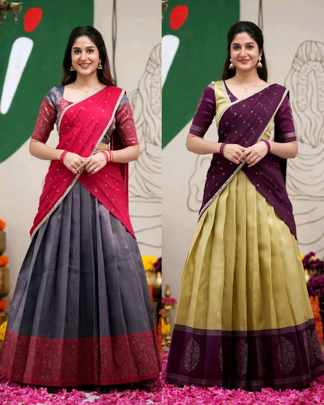 Ready To Wear South Indian Traditional Half Saree - Mountain Mist