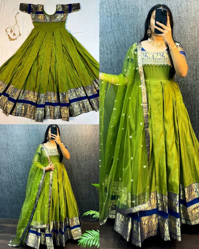 Upcoimng New Tradational Festivel Launch Gown With Dupatta
- 3XL, Green