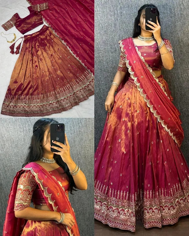 FESTIVEL LEHENGA ORIGINAL SOUTH TISSUE WITH EMBROIDERY & SEQUENCE WORK - L, Stiletto