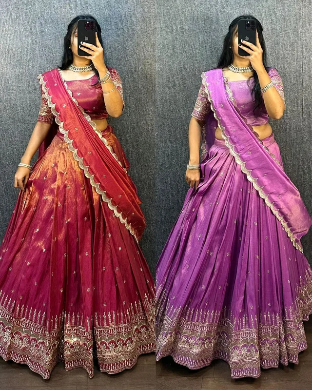 FESTIVEL LEHENGA ORIGINAL SOUTH TISSUE WITH EMBROIDERY & SEQUENCE WORK - L, Stiletto