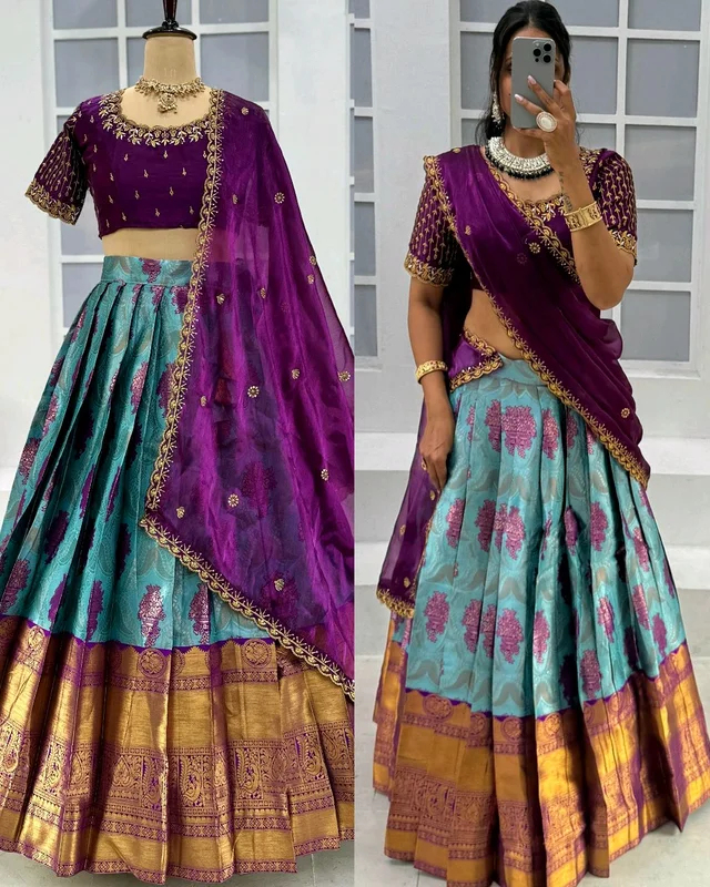 Ready to Wear Premium Quality Pure Kanjivaram silk full stiched Lehenga - S