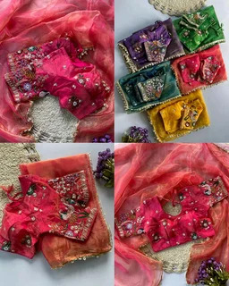 Trendy Pearl work with zari lace in full saree & Multi color bids hand work in blouse with sequins & thread Embroidered work - Unstitched, Pigment Indigo