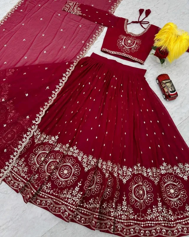 Grand Wedding Embroidered Lehenga Choli - M, Lite Green