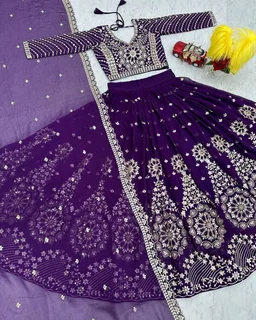Grand Wedding Embroidered Lehenga Choli - XL, Kingfisher Daisy