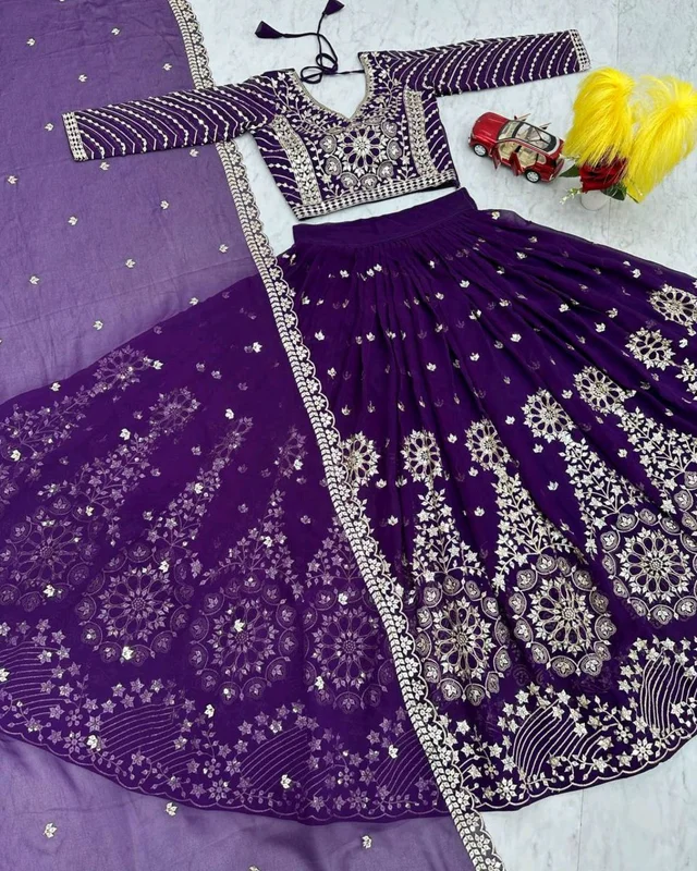 Grand Wedding Embroidered Lehenga Choli - 2XL, Pigment Indigo