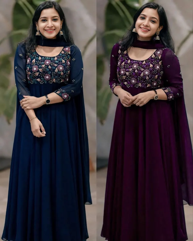SEQUINS AND FANCY THREAD EMBROIDERY WORK(FULLY STITCHED) - Purple, XL