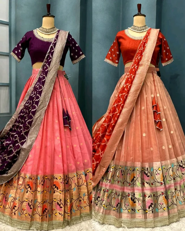 Ready to Wear Premium Quality Pure Kanjivaram silk full stiched Lehenga - XL, Pink