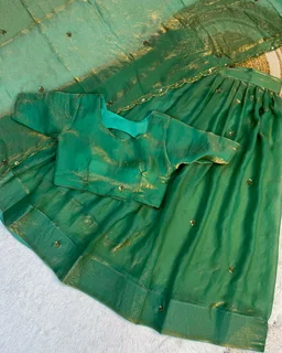Trendy Hit Premium Pure Space Silk Half Saree With Handwork Cutt Dana Work Collection - Sky Blue