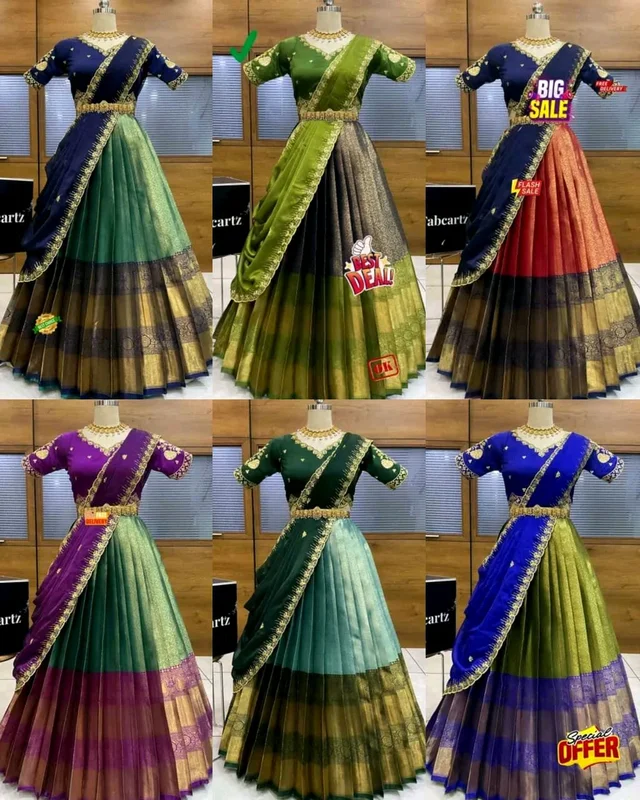 South Indian Style Half Saree - 1st Blue