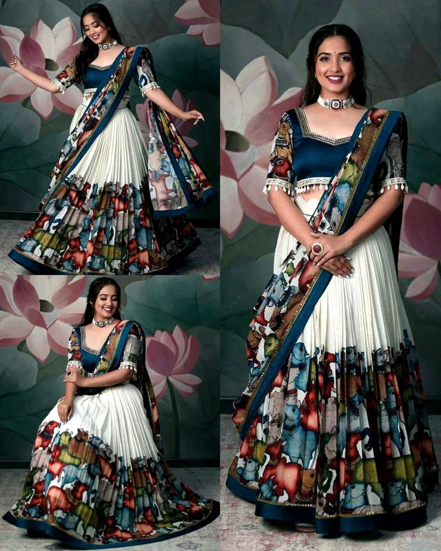 Trendy Kalamkari Lehenga for Women - Congress Blue