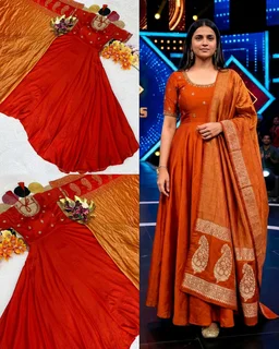 Top Trending Big Boss Tanuja style Beautiful Maggam Work Gown With Tissue Dupatta. A touch of glamour and elegance to your look For Festive Season
- 2XL, Navy Blue