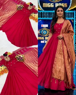 Top Trending Big Boss Tanuja style Beautiful Maggam Work Gown With Tissue Dupatta. A touch of glamour and elegance to your look For Festive Season
- 2XL, Teal