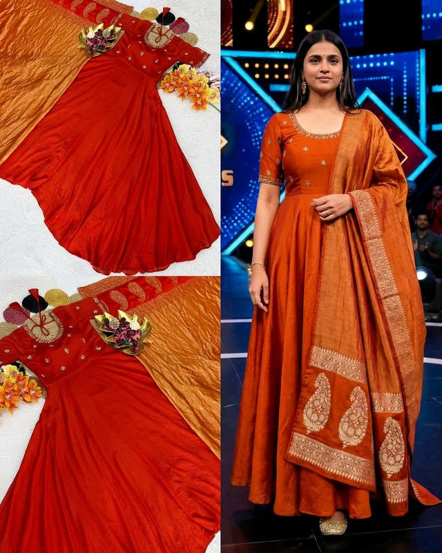 Top Trending Big Boss Tanuja style Beautiful Maggam Work Gown With Tissue Dupatta. A touch of glamour and elegance to your look For Festive Season
- 2XL, Teal