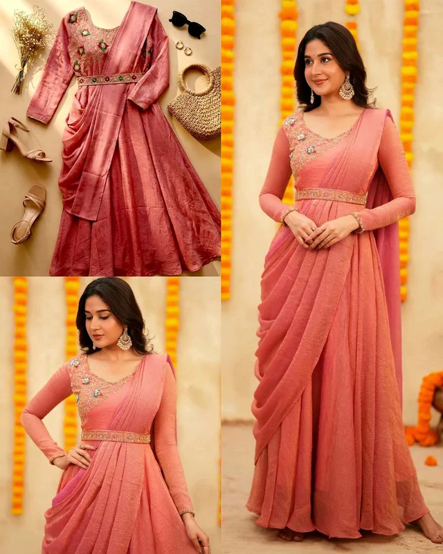 A key design element is the attached Pallu-style drape ✨ - L