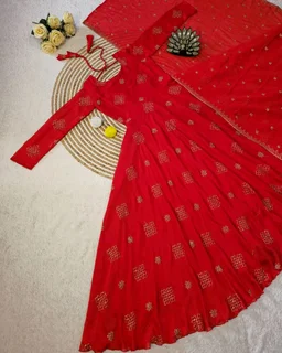 Launching Most Trending Rangoli Silk. Eye-catching Beads Sequance Work Gown, a perfect blend of luxury and tradition for any Occasion & Festival - M, Hibiscus