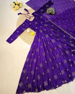 Launching Most Trending Rangoli Silk. Eye-catching Beads Sequance Work Gown, a perfect blend of luxury and tradition for any Occasion & Festival - L, Hibiscus