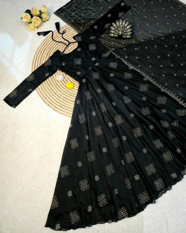 Launching Most Trending Rangoli Silk. Eye-catching Beads Sequance Work Gown, a perfect blend of luxury and tradition for any Occasion & Festival - L, Black