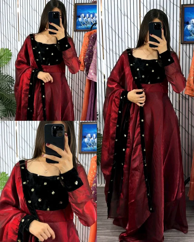 Super Trendy Beautiful GOWN+ DUPTTA😍 - 2XL, Carnation Pink