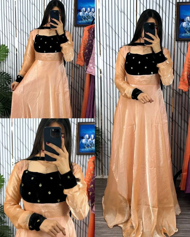 Super Trendy Beautiful GOWN+ DUPTTA😍 - 3XL, Papaya Whip