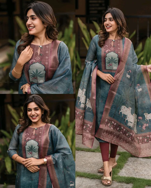 Beautiful Women’s Floral Printed Kurta with Dupatta & Bottom - S, Orient