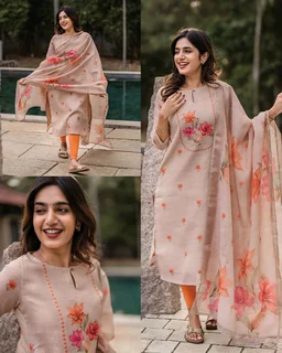 Beautiful Women’s Floral Printed Kurta with Dupatta & Bottom - S, Orient
