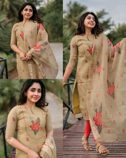 Beautiful Women’s Floral Printed Kurta with Dupatta & Bottom - M, Orient