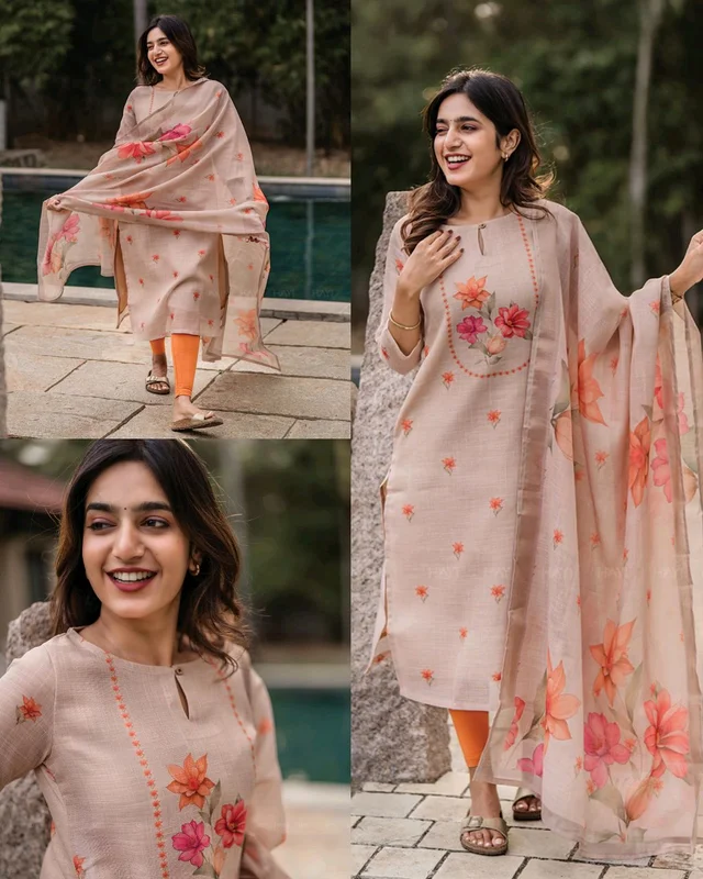 Beautiful Women’s Floral Printed Kurta with Dupatta & Bottom - 2XL, Cold Turkey