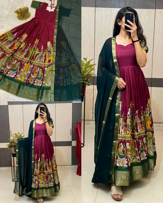 Super trendy reko zari dola silk long gown with georgette dupatta - XL, Siren
