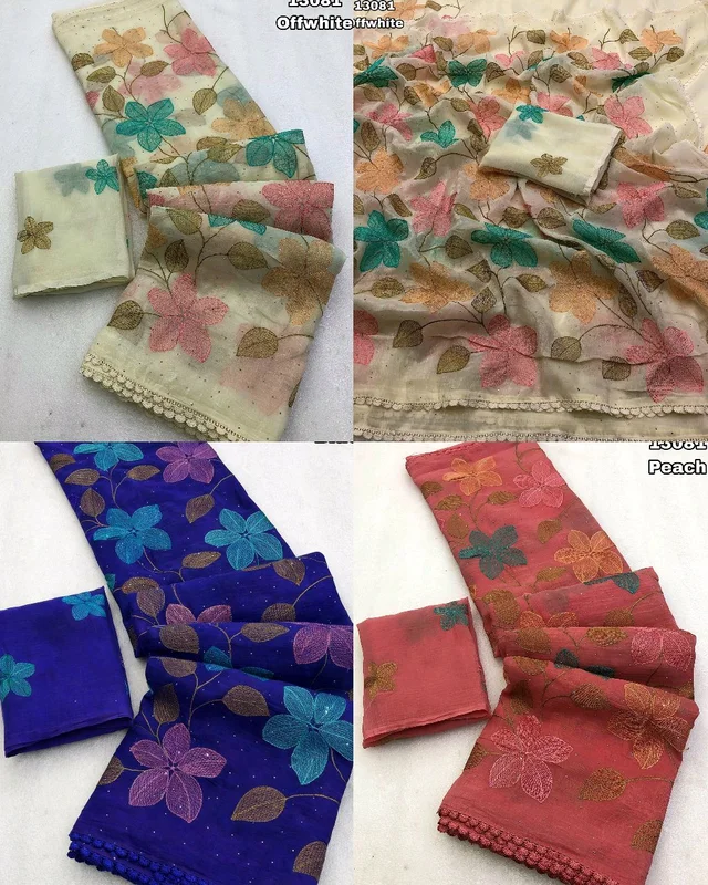 New Arrivals Fancy Floral Design Embroidery Thread Work - Peach