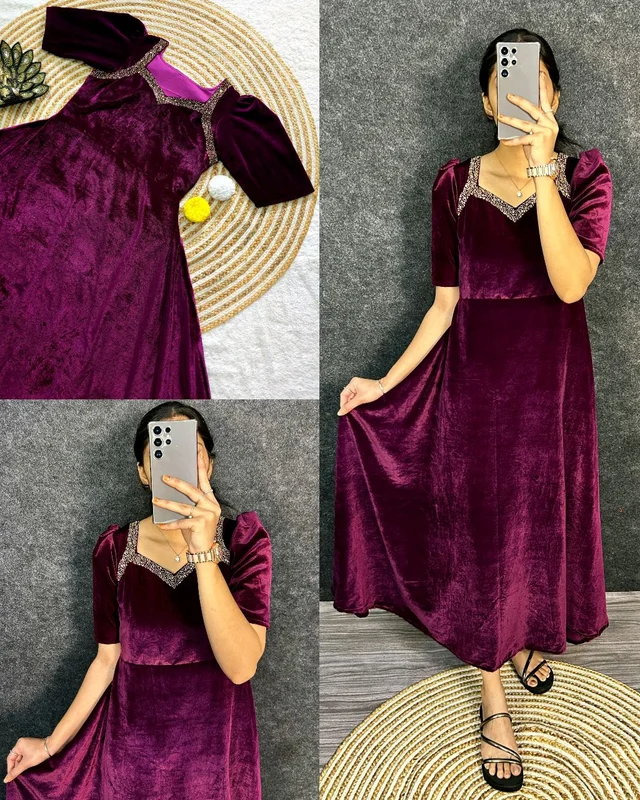 Premium 9000 Velvet Fabric with Designer Hand work Gown- A Beautiful Blend Of elegance and Floral Charm For This Wedding and festival - XL, Black