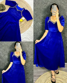Premium 9000 Velvet Fabric with Designer Hand work Gown- A Beautiful Blend Of elegance and Floral Charm For This Wedding and festival - 2XL, Black