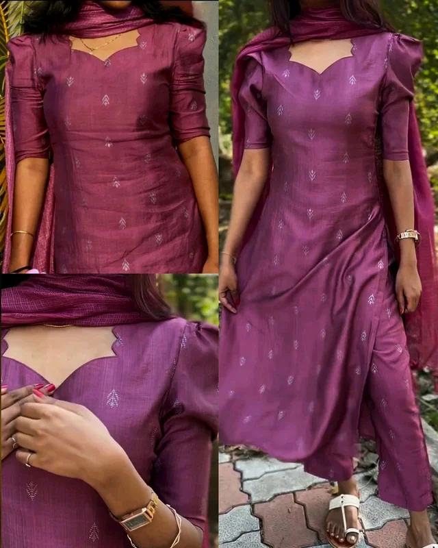 Stylish Office Wear Ethnic Women's Rayon Viscose Purple Straight Printed Kurta Set | 3-Piece Dress - S