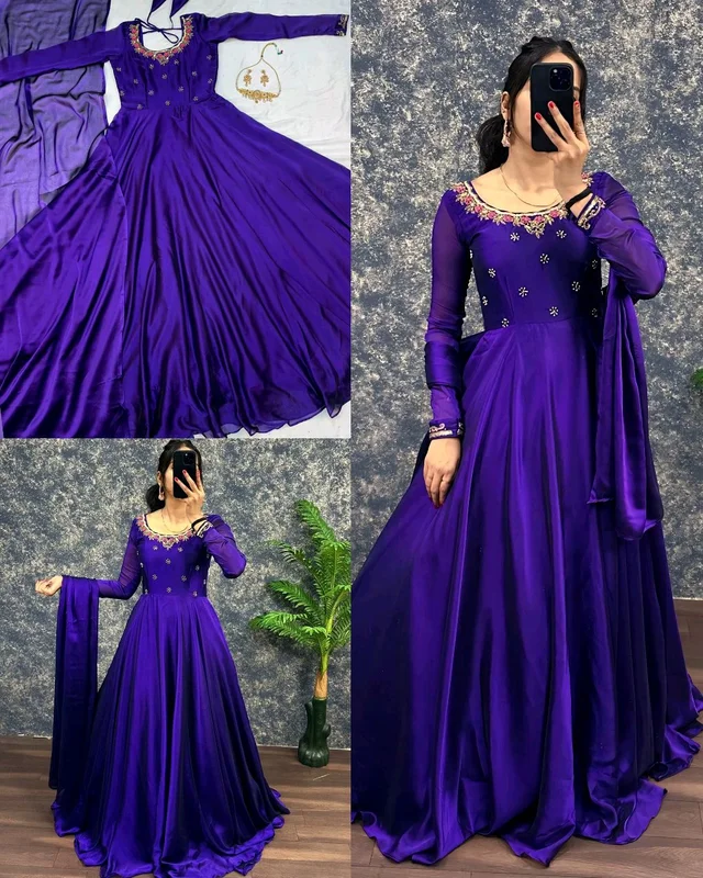 Stylish Trendy Beautiful Gown With Dupatta
- 3XL, Purple