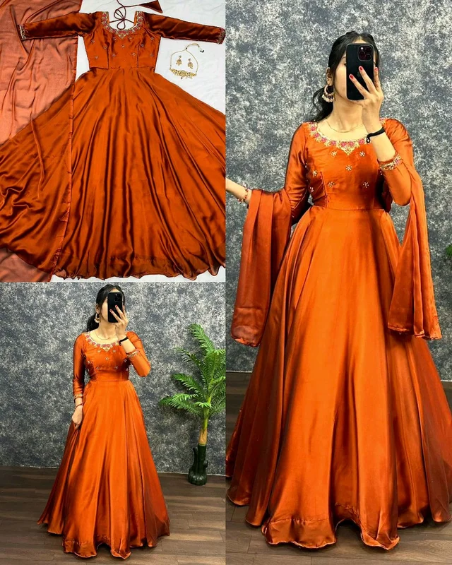 Stylish Trendy Beautiful Gown With Dupatta
- 3XL, Orange Roughy