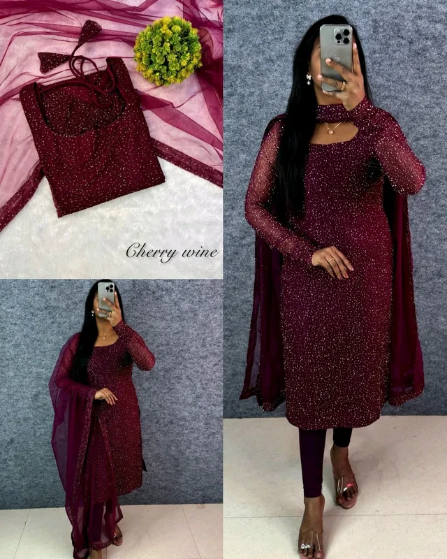 Launching New Designer Party wear kurti with dupatta - S, Wine